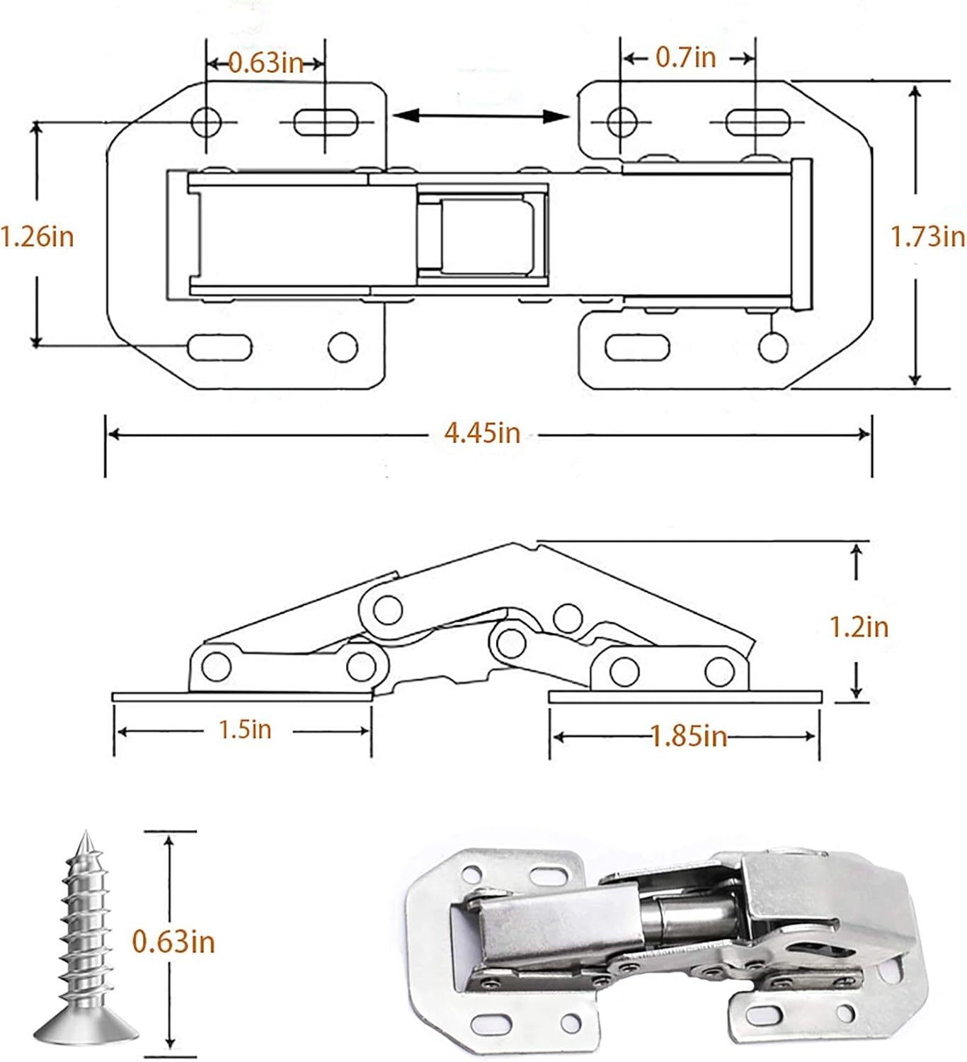 Set of 10 Hinges for Cabinets and Cupboards