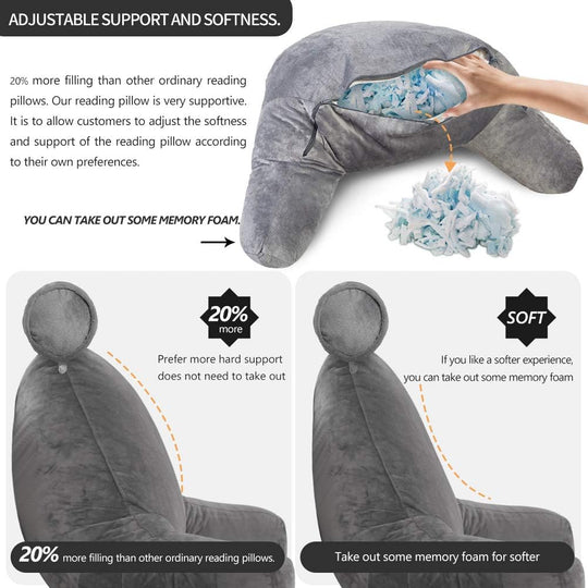 Backrest Pillow with Arms for Reading in Bed