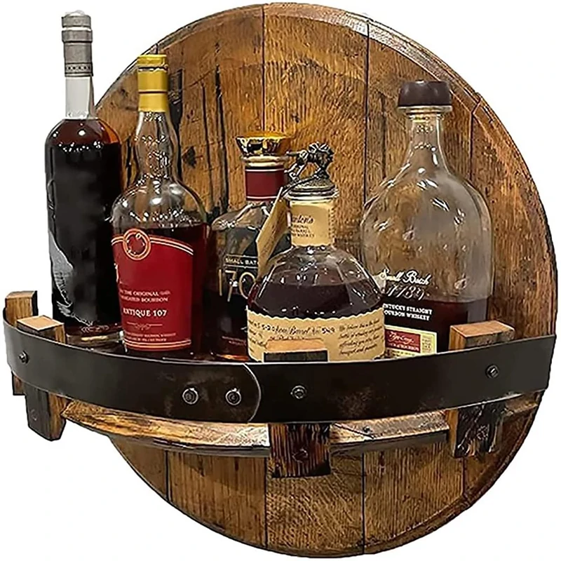 Rustic Whiskey Barrel Shelf – Bourbon-Inspired Bar Decor