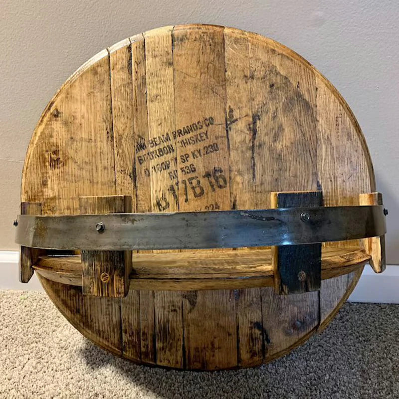 Rustic Whiskey Barrel Shelf – Bourbon-Inspired Bar Decor