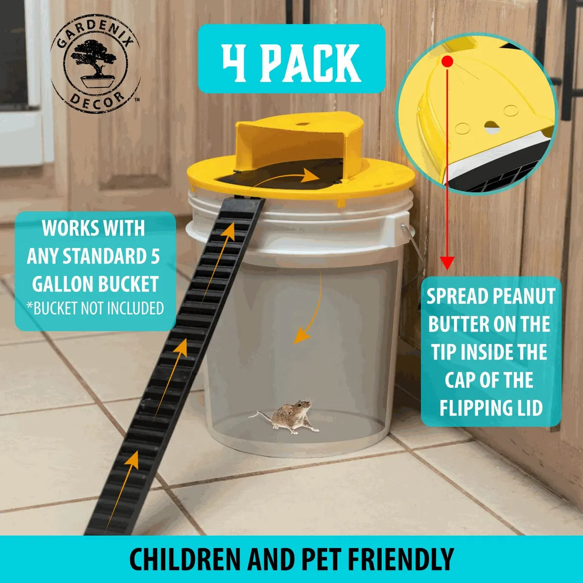 4-Pack Mouse Trap Bucket Lids – Reusable Flip Design