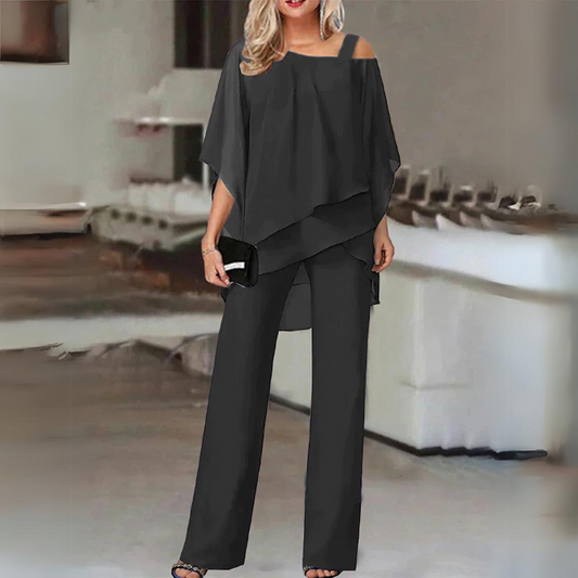 Women’s Two Piece Outfit with Cold-Shoulder Top and Long Trousers