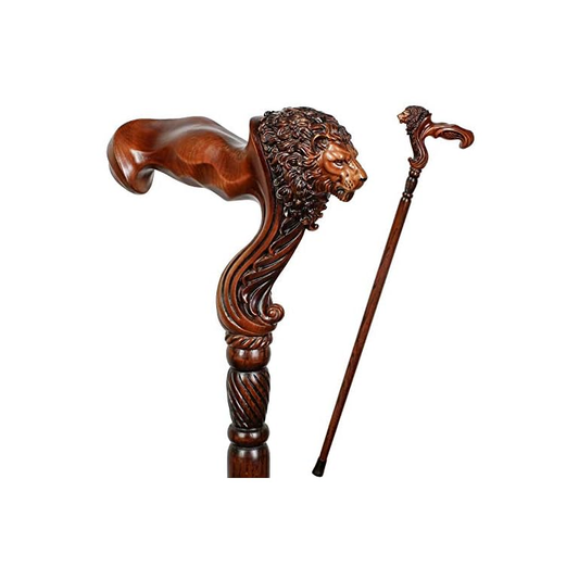 Wooden Cane with Lion Head – Ergonomic Palm Grip Handle