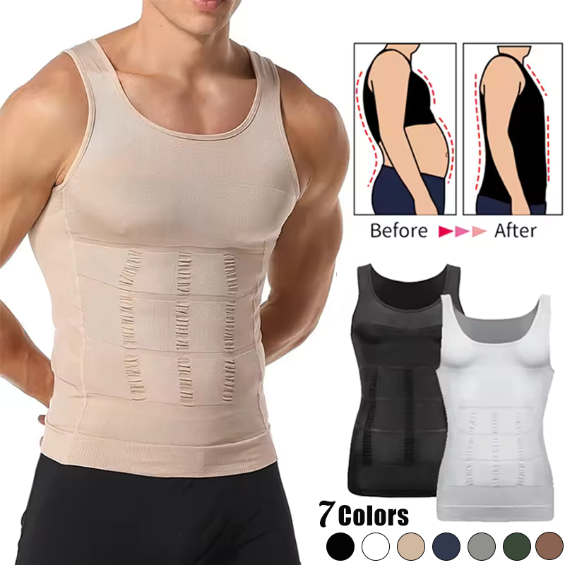 Compression Tank Top Men Slimming Body Shaper Vest, Abs Abdomen Tummy Control Workout Shirt Sleeveless Gym Fitness