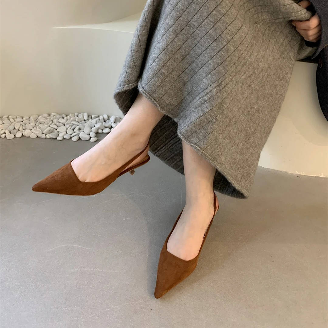 Women's Pointed Toe Slingback Kitten Heels