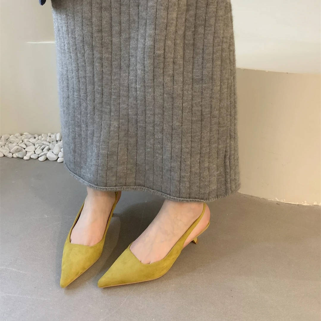 Women's Pointed Toe Slingback Kitten Heels