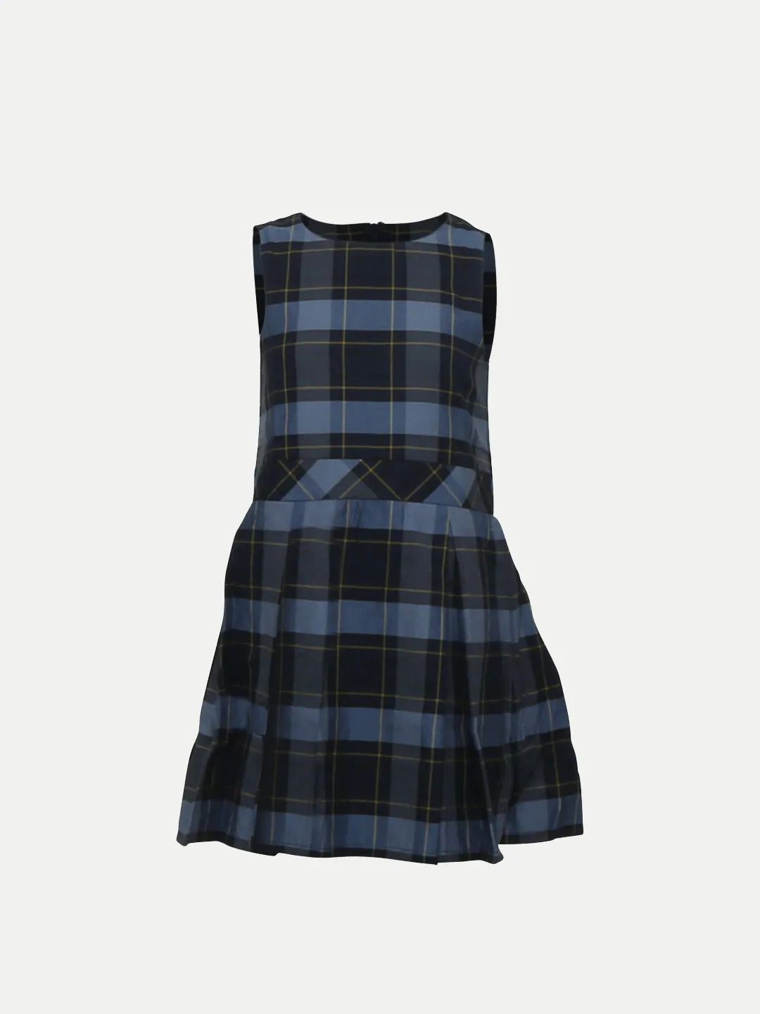 Plaid Pleated Tank Dress with Zipper Detail