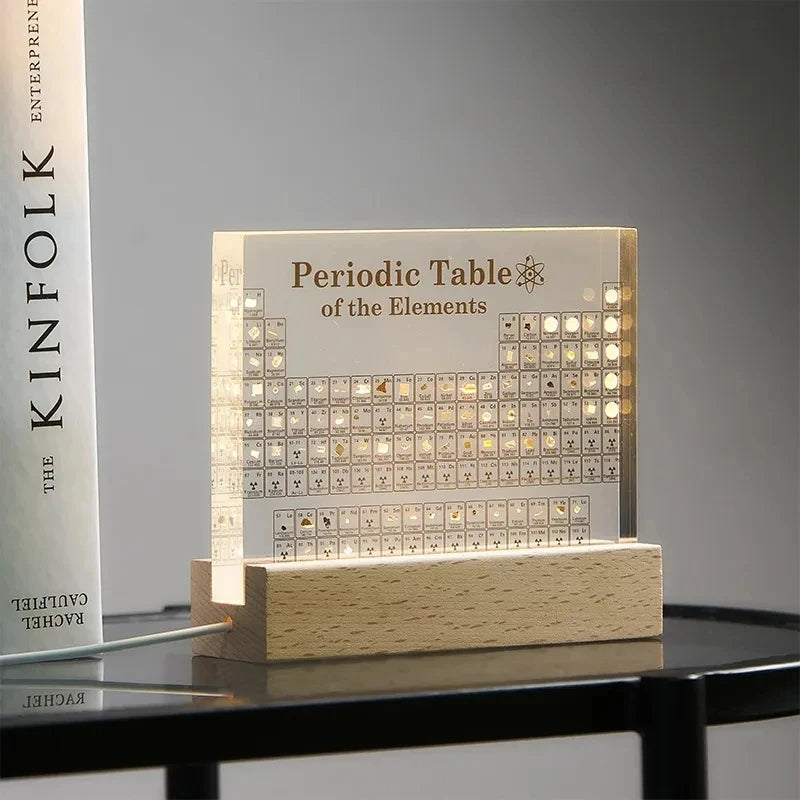 Acrylic Periodic Table with Wooden Light Base