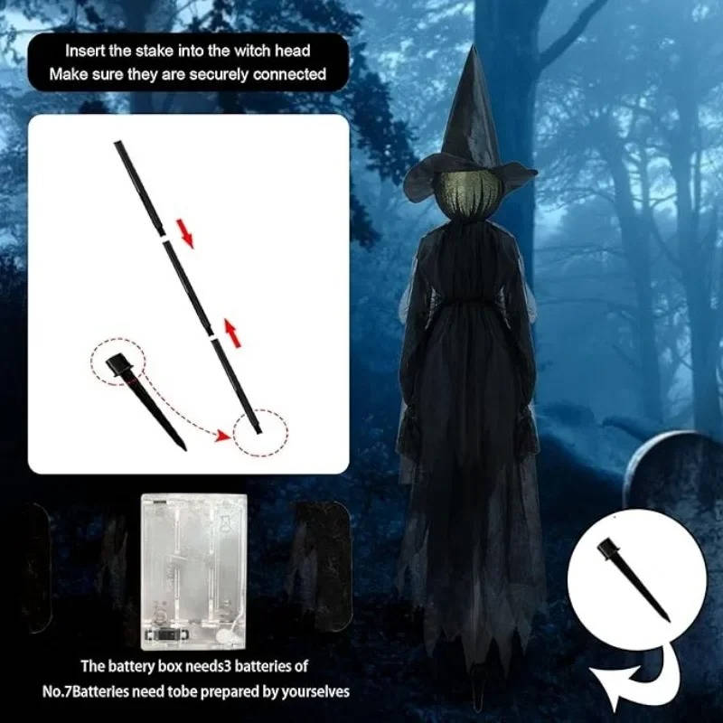 3PCS Indoor And Outdoor Halloween Decorations - Sound Activated Hand Holding Witch