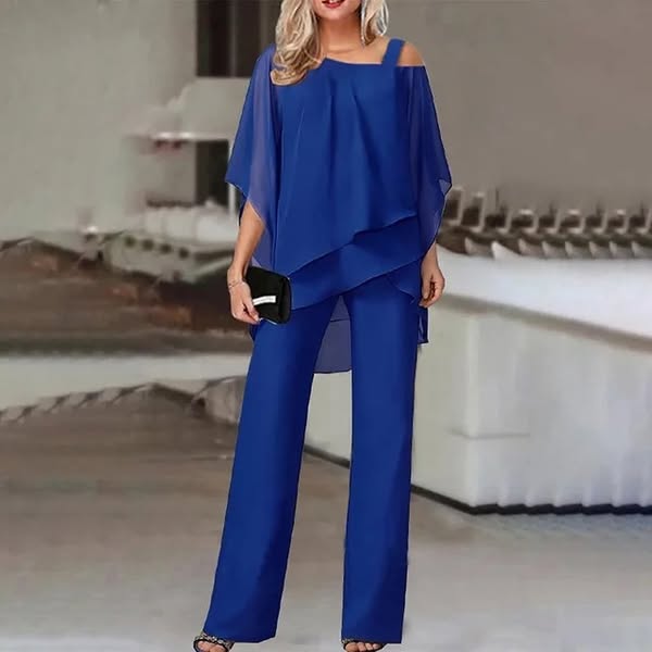 Women’s Two Piece Outfit with Cold-Shoulder Top and Long Trousers