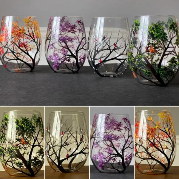 Four Seasons Tree Decorative Wine Glasses