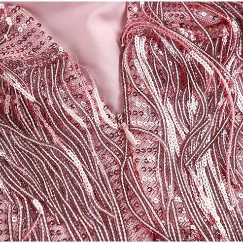 Short Dress with Feather Accents