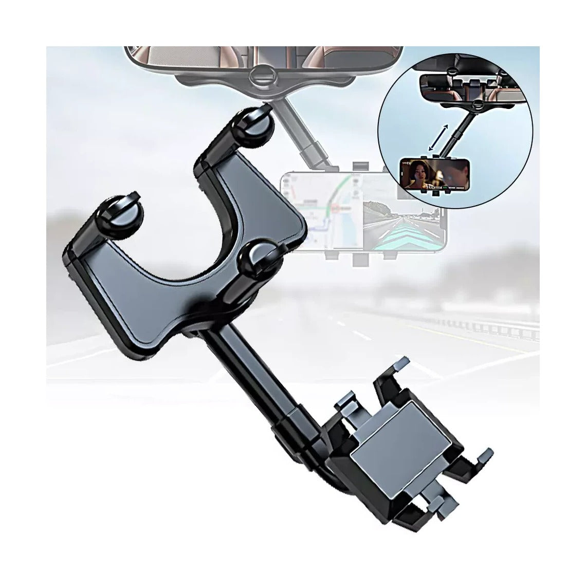 Rotatable and Retractable Car Phone Holder 360° Rear View Mirror Mount