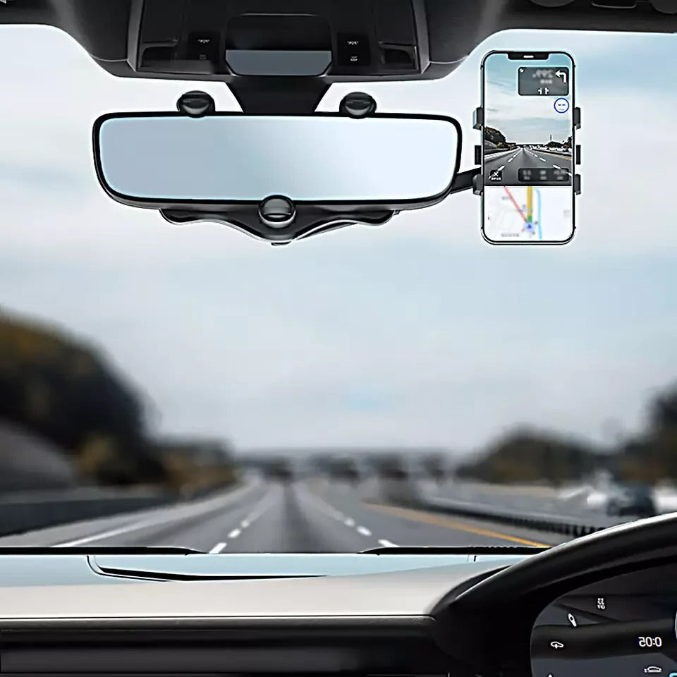 Rotatable and Retractable Car Phone Holder 360° Rear View Mirror Mount
