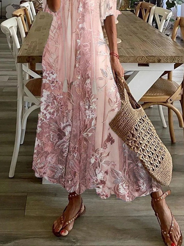 Women's Lace Floral V-Neck Maxi Dress