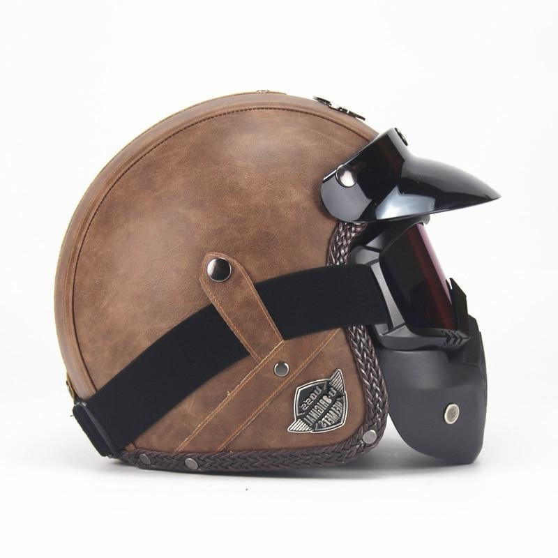 Retro Open Face Motorcycle Helmet with Goggles and Mask
