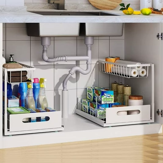 2 Tier Sliding Under Sink Organizer for Kitchen and Bathroom