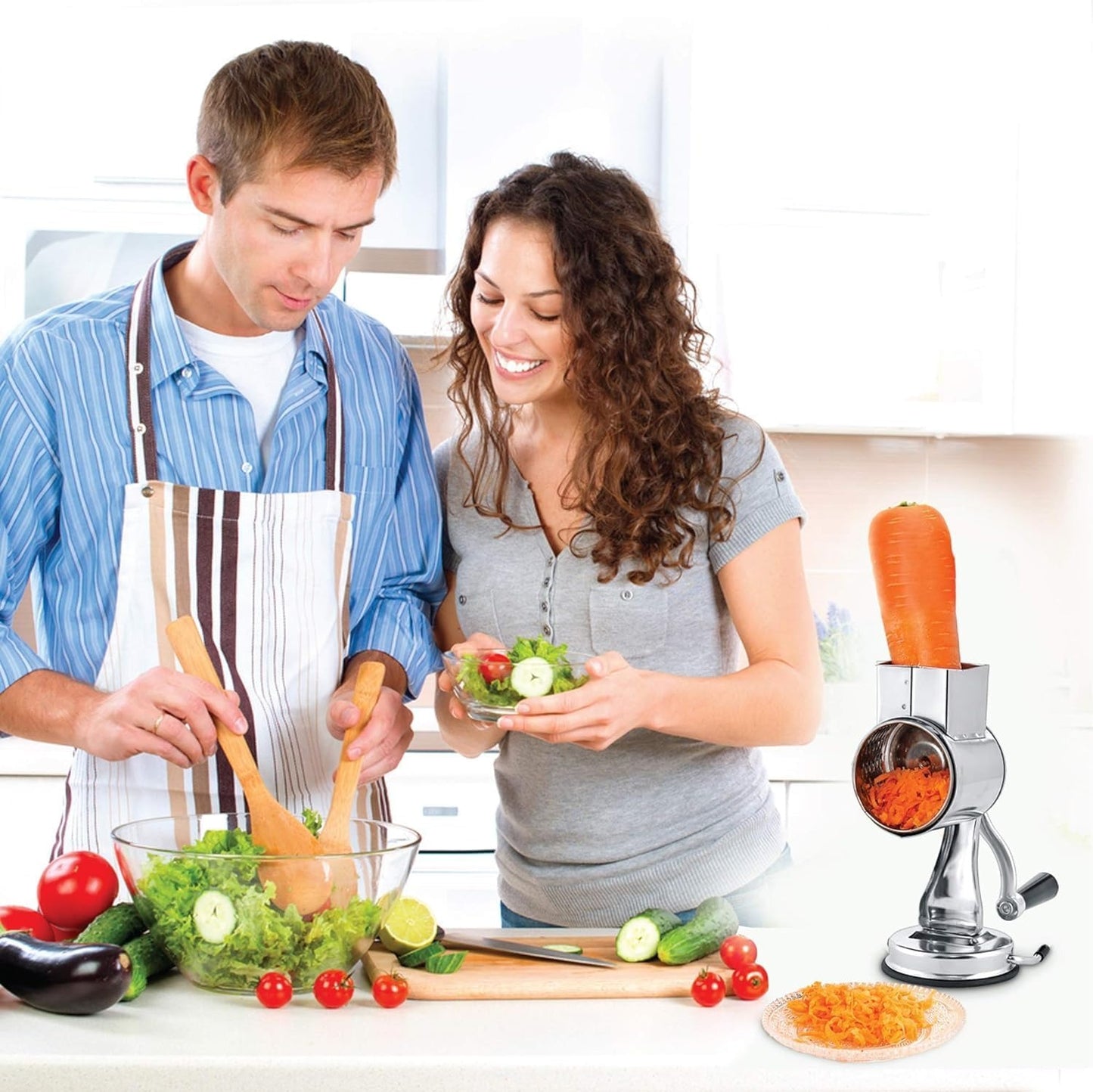 Rotary Kitchen Food Grater, Shredder, and Slicer with 5 Drum Blades