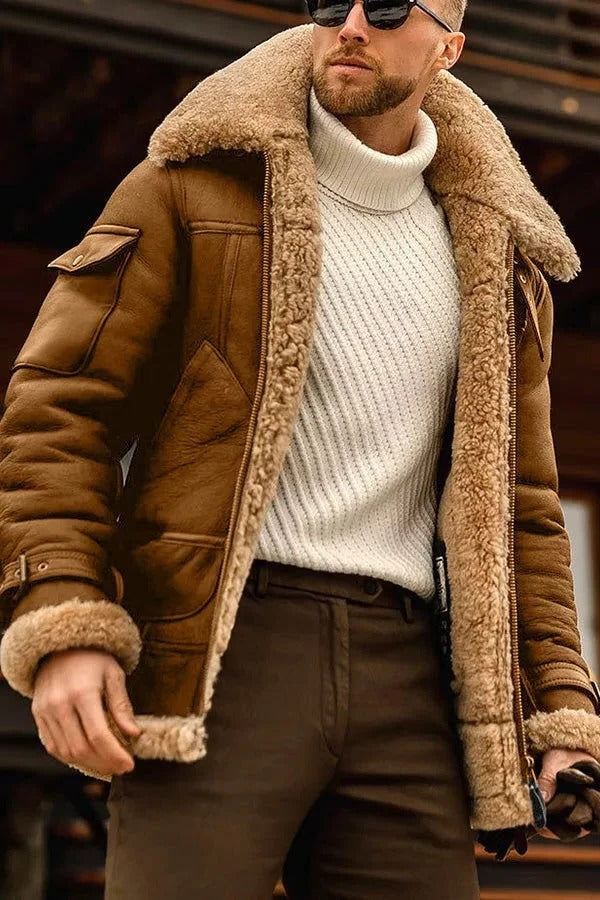 Men's Camel Style Flying Leather Jacket