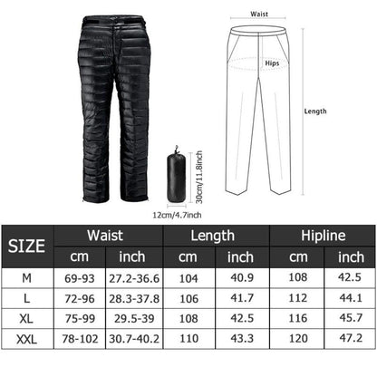 Outdoor Thermal Goose Down Pants Zipper Camping Hiking Skiing Trousers