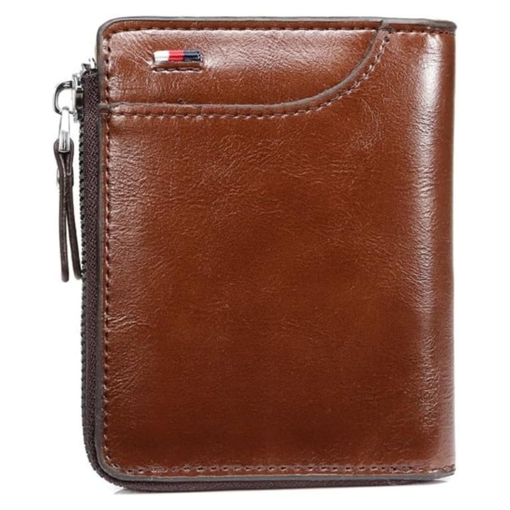 Men’s RFID Blocking Wallet with Zipper Multi Credit Card Holder Khaki + Brown + Black