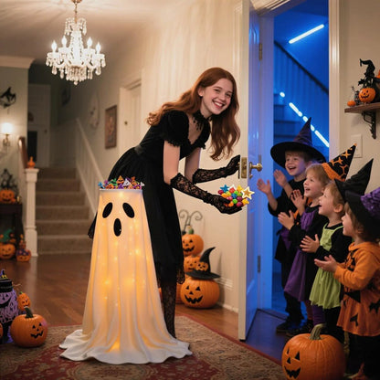 Lighted Halloween Candy Bowl Stand with Ghost Design