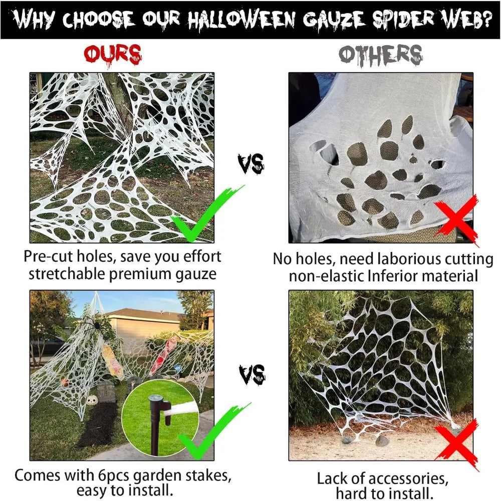 Halloween Giant Spider Web Decoration with Stakes