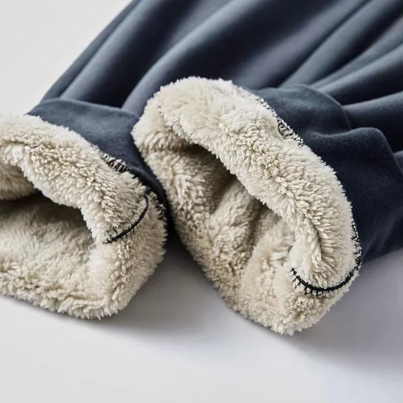 Men's Cashmere Fleece Tracksuit Set – Thick Hooded Jacket and Pants for Winter Warmth