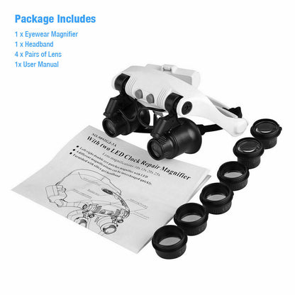 Headband Magnifier with LED Light for Precision Tasks