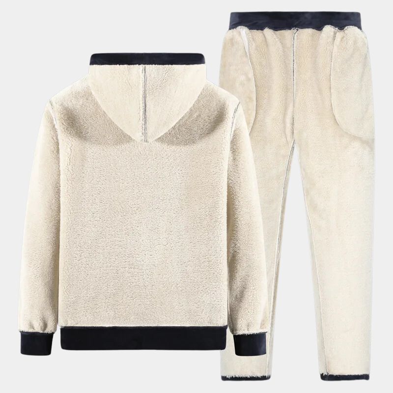 Men's Cashmere Fleece Tracksuit Set – Thick Hooded Jacket and Pants for Winter Warmth