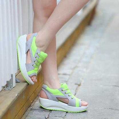 Flat Lace-Up Sandals with Paneled Contrast Design