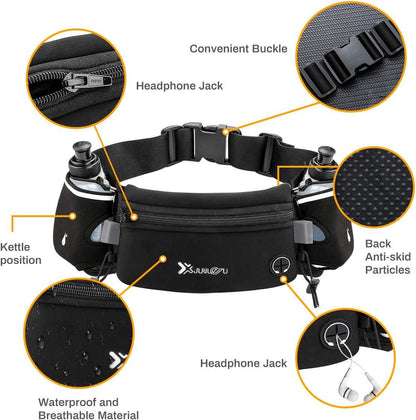 Adjustable waist belt with dual bottle holders