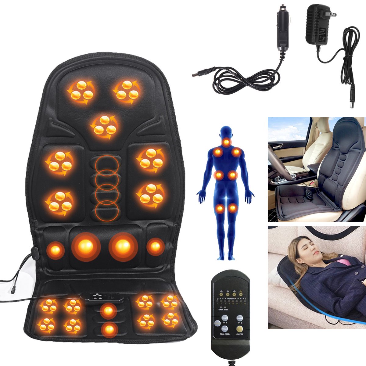 Heated Massage Seat Cushion – 8 Modes for Back & Neck Relief Home or Car Use