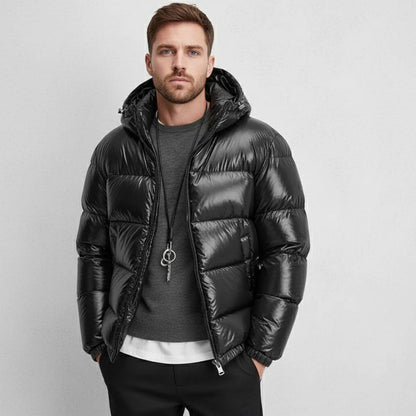 Mens Glossy Puffer Jacket with Hood