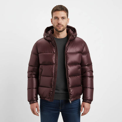 Mens Glossy Puffer Jacket with Hood