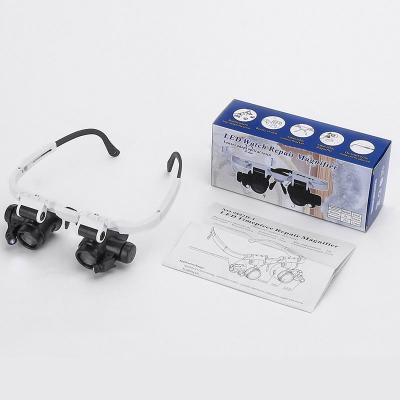 LED Magnifier Glasses with Three Interchangeable Lenses