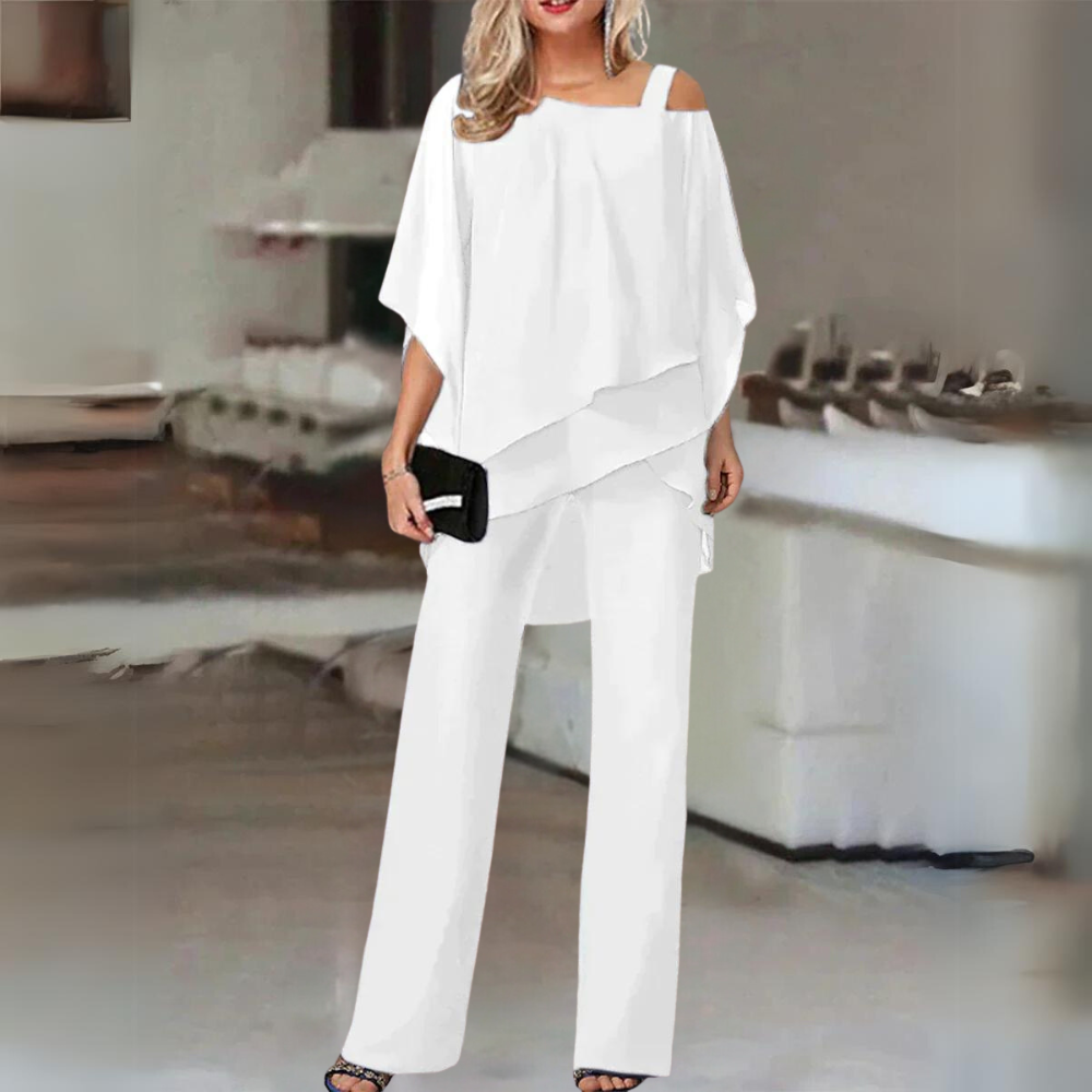 Women’s Two Piece Outfit with Cold-Shoulder Top and Long Trousers