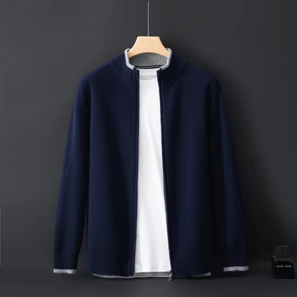 Men’s Pure Cashmere Zip Cardigan Sweater – Loose Fit Casual Knit Jacket