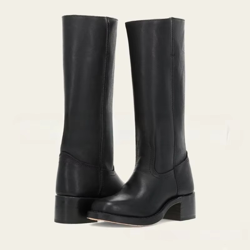 Wide-Calf Retro Square Heel Knee-High Boots for Women