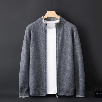 Men’s Pure Cashmere Zip Cardigan Sweater – Loose Fit Casual Knit Jacket