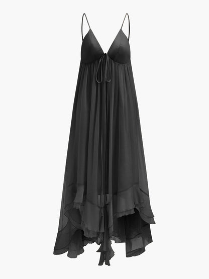 Chiffon Layered Dress With Cloak
