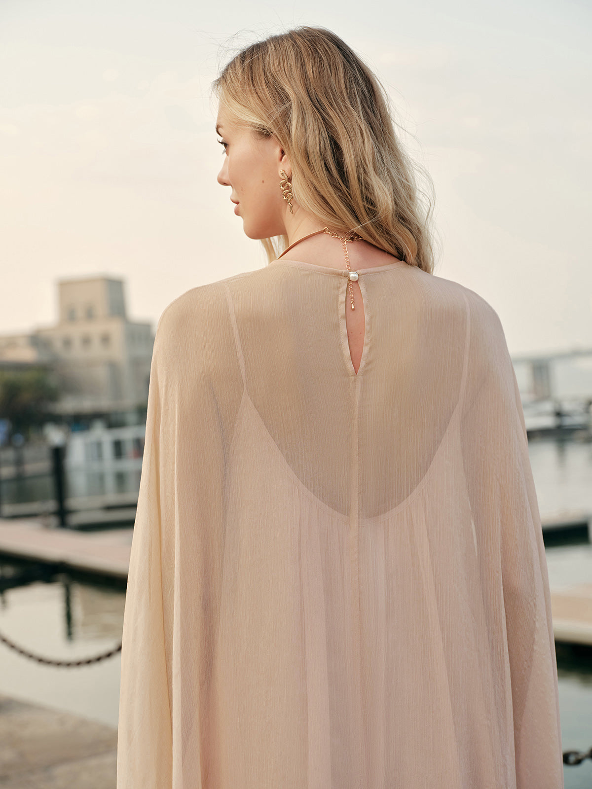 Chiffon Layered Dress With Cloak
