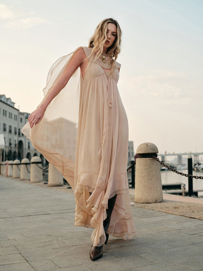 Chiffon Layered Dress With Cloak