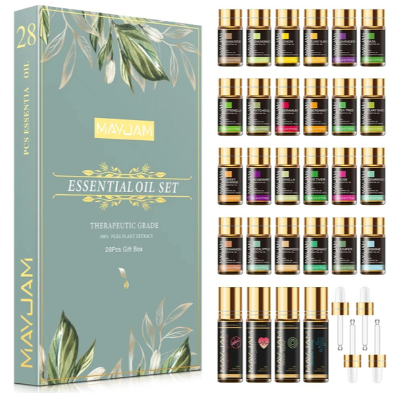 28pcs Essential Oils Gift Set Pure Natural Oils for Massage, Diffuser, and Stress Relief