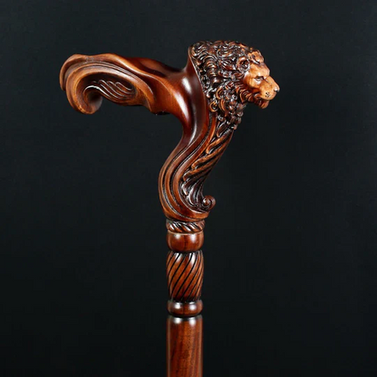 Wooden Cane with Lion Head – Ergonomic Palm Grip Handle