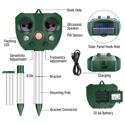 Ultrasonic Bird Repeller, Solar Powered Repeller for Birds