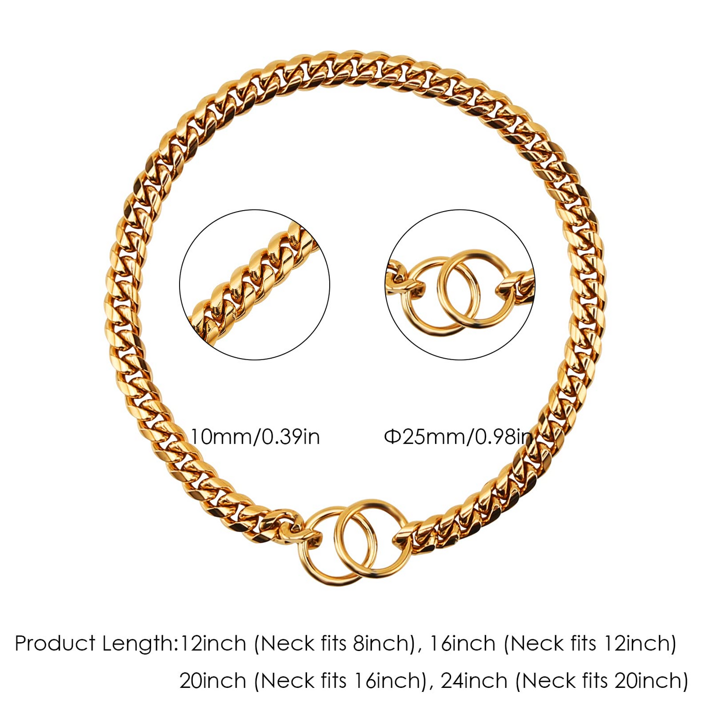 Heavy Duty Stainless Steel Dog Chain Collar Black and Gold