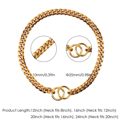 Heavy Duty Stainless Steel Dog Chain Collar Black and Gold