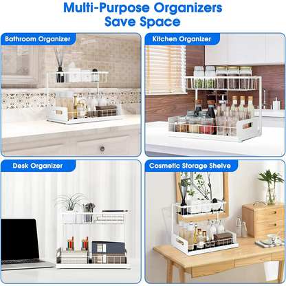 2 Tier Sliding Under Sink Organizer for Kitchen and Bathroom