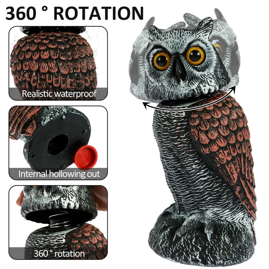 Realistic 2-Pack Owl Decoy with Rotating Head Outdoor Bird and Pest Repellent